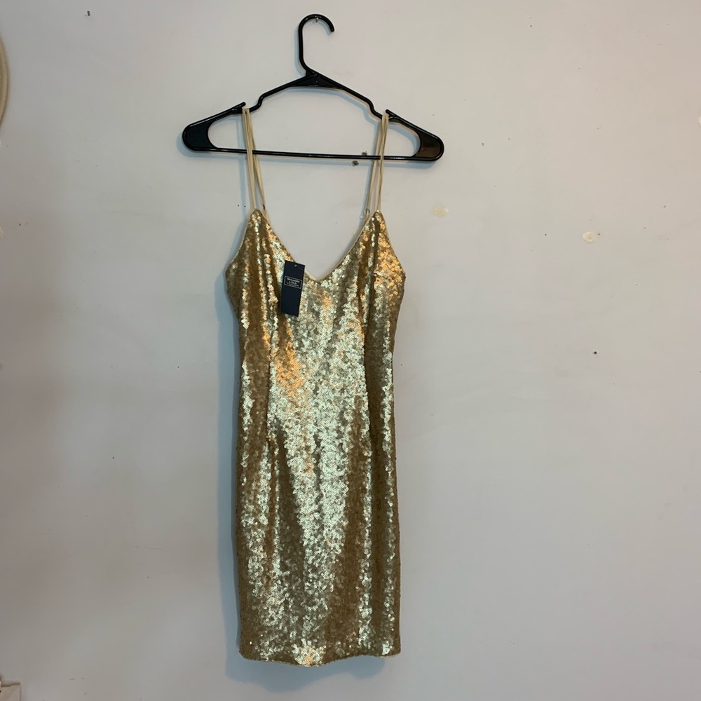Abercrombie and Fitch fitted gold dress